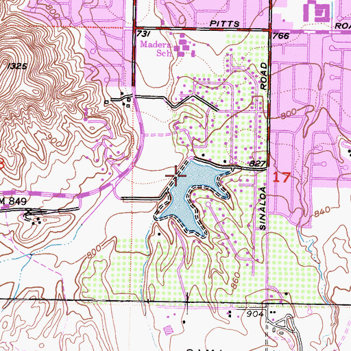Topographic Map of Sinaloa Lake 1760 Dam, CA