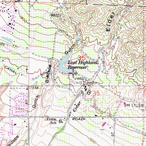 Topographic Map of East Highlands 1800 Dam, CA