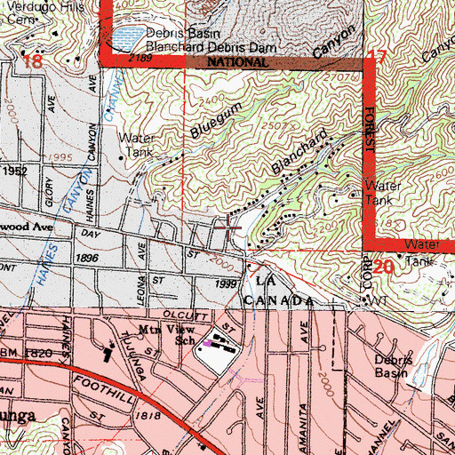 Topographic Map of Blanchard Debris Dam, CA