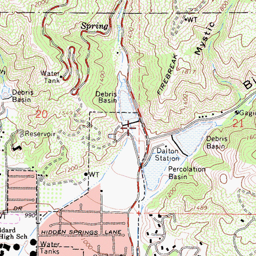 Topographic Map of Little Dalton Debris Dam, CA