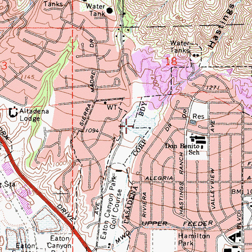 Topographic Map of Sierra Madre Villa Debris Dam, CA