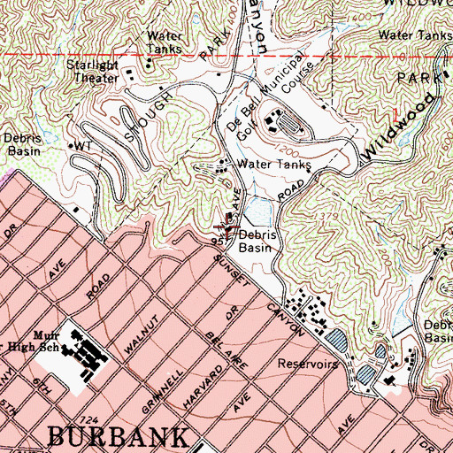 Topographic Map of Stough Debris Dam, CA