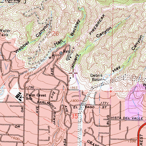 Topographic Map of Winery Canyon Debris Dam, CA