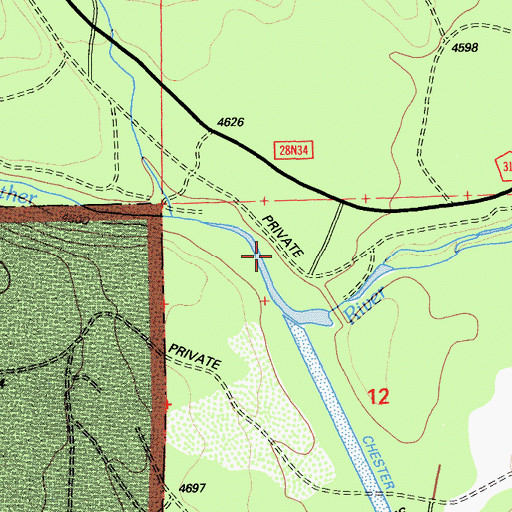 Topographic Map of Chester Diversion Dam, CA