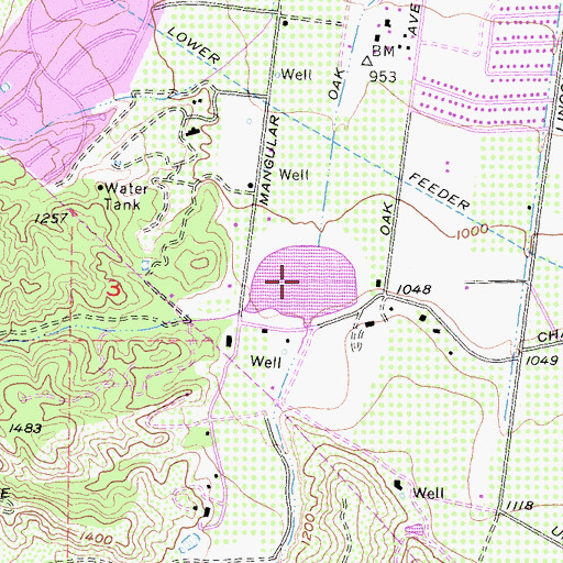 Topographic Map of Oak Street Creek Reservoir, CA