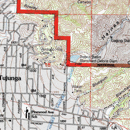 Topographic Map of Haines Canyon Debris Dam, CA