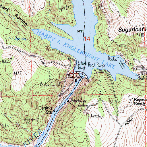 Topographic Map of Harry L Englebright Lake Dam, CA