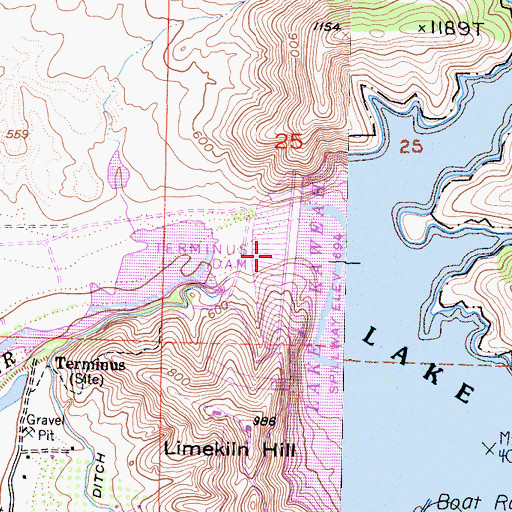 Topographic Map of Lake Kaweah Dam, CA