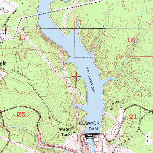 Topographic Map of Keswick Reservoir, CA