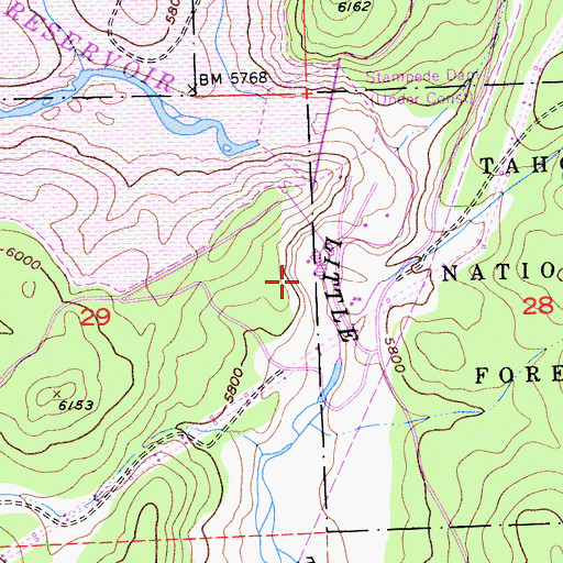 Topographic Map of Stampede Dam, CA