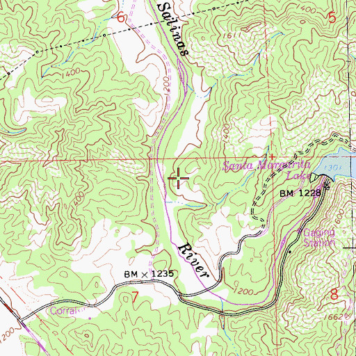 Topographic Map of Salinas Dam, CA