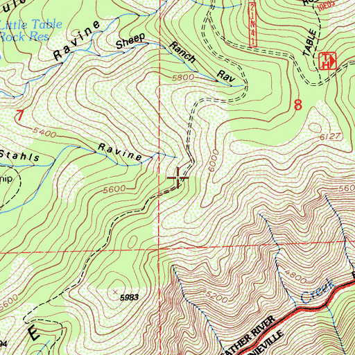 Topographic Map of Little Table Rock Reservoir, CA