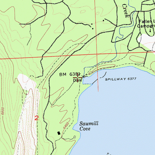 Topographic Map of Fallen Leaf Dam, CA
