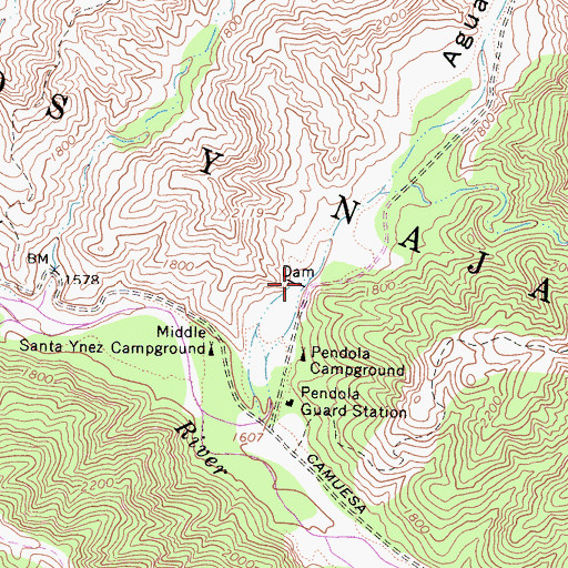 Topographic Map of Pendola Debris Dam, CA