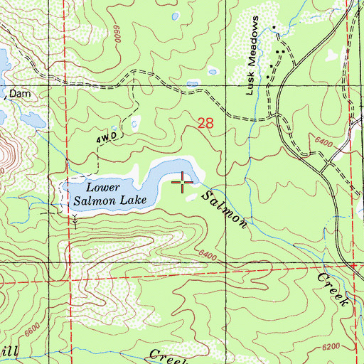 Topographic Map of Lower Salmon Lake Dam, CA
