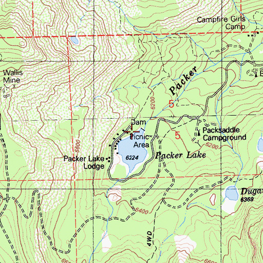 Topographic Map of Packer Dam, CA