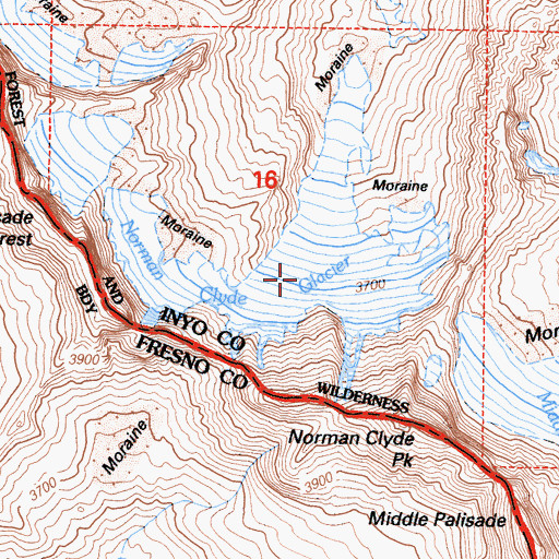 Topographic Map of Norman Clyde Glacier, CA
