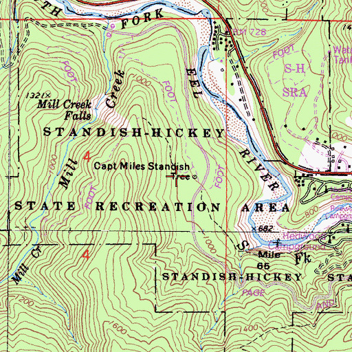 Topographic Map of Captain Miles Standish Tree, CA