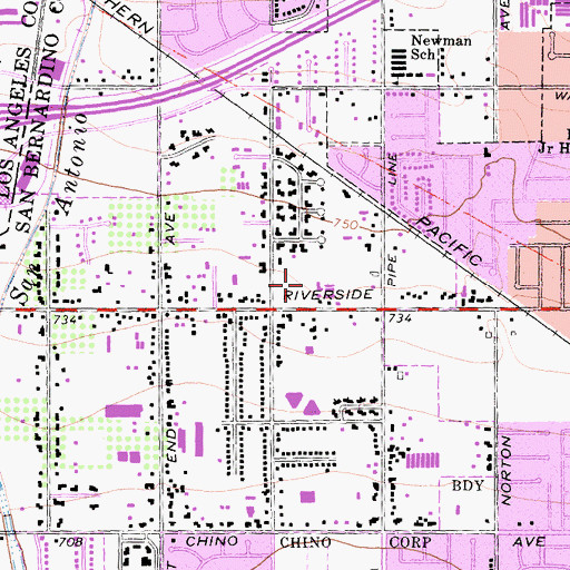 Topographic Map of KTSJ-AM (Pomona), CA