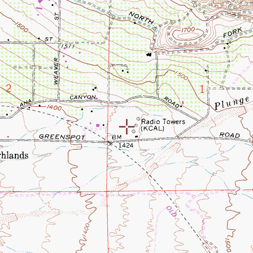 Topographic Map of KCAL-AM (Redlands), CA