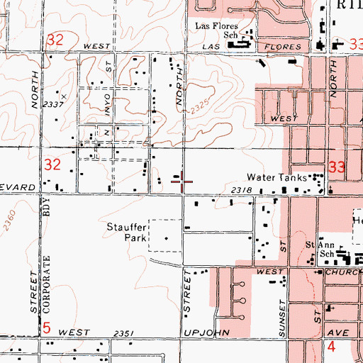 Topographic Map of KLOA-AM (Ridgecrest), CA