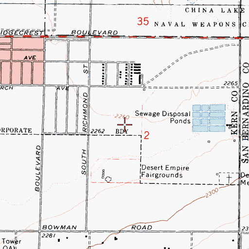 Topographic Map of KZIQ-AM (Ridgecrest), CA