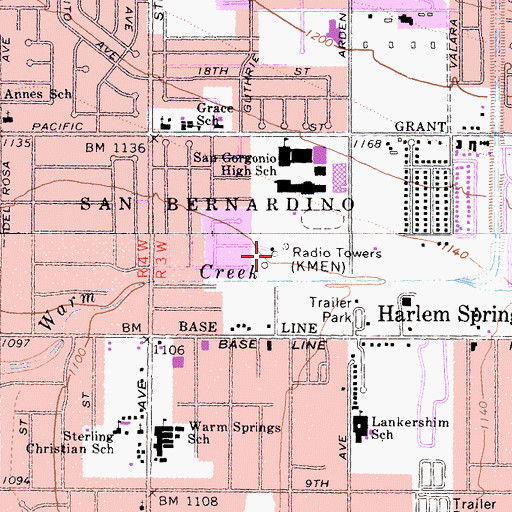 Topographic Map of KMEN-AM (San Bernardino), CA