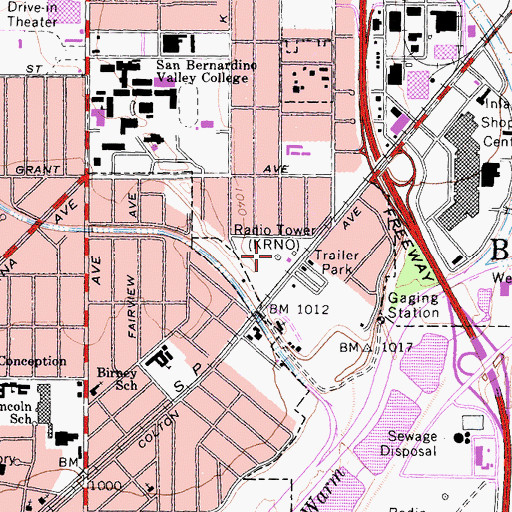 Topographic Map of KLFE-AM (San Bernardino), CA