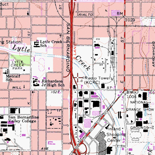 Topographic Map of KCKC-AM (San Bernardino), CA