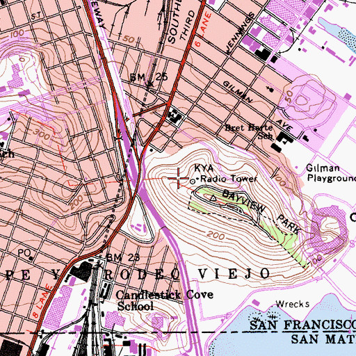 Topographic Map of KOIT-AM (San Francisco), CA