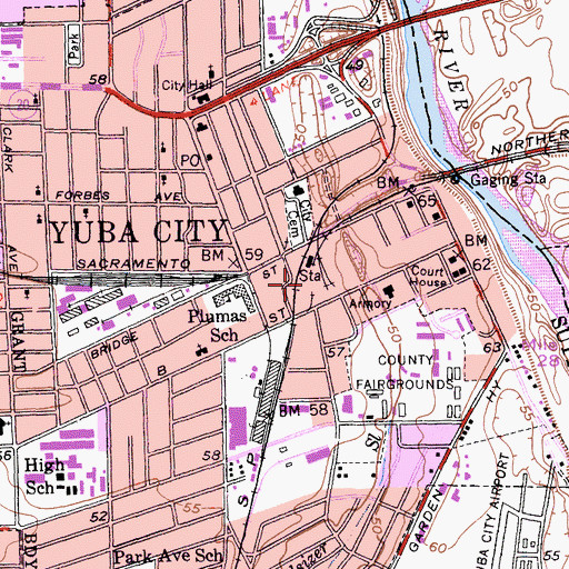 Topographic Map of KOBO-AM (Yuba City), CA