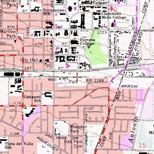 Topographic Map of KSPC-FM (Claremont), CA