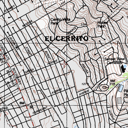 Topographic Map of KECG-FM (El Cerrito), CA