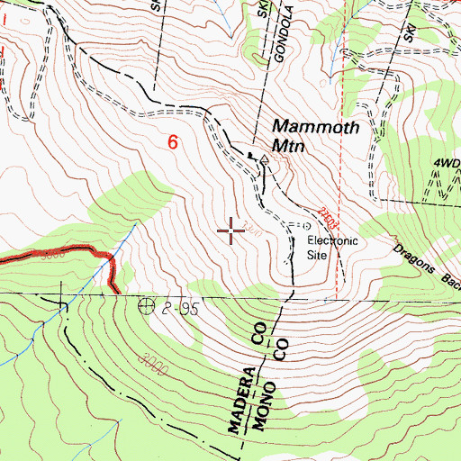 Topographic Map of KMMT-FM (Mammoth Lakes), CA