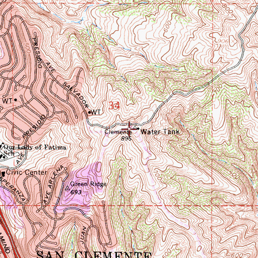 Topographic Map of KWVE-FM (San Clemente), CA