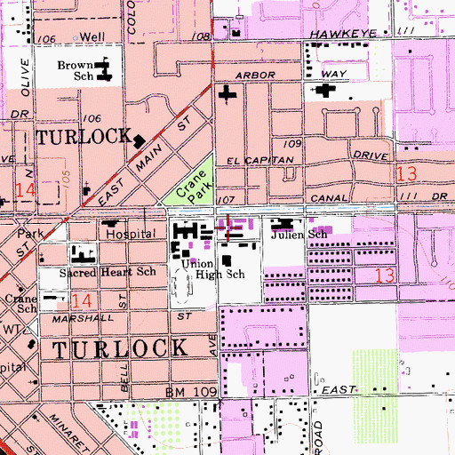Topographic Map of KBDG-FM (Turlock), CA