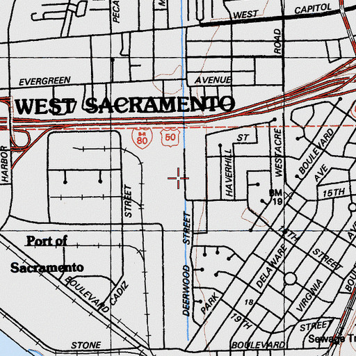 Topographic Map of KWHS-FM (West Sacramento), CA