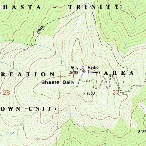 Topographic Map of KRCR-TV (Redding), CA