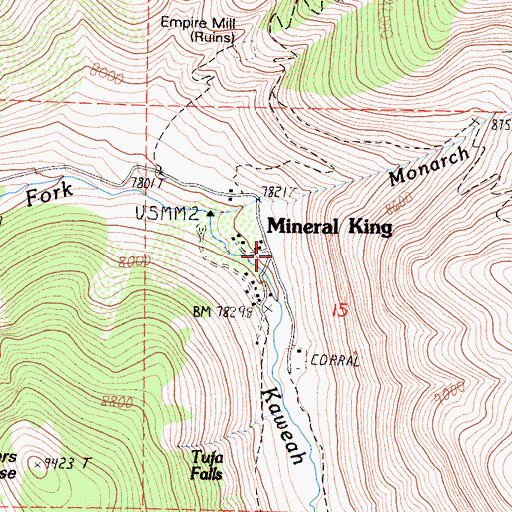 Topographic Map of Mineral King Post Office (historical), CA