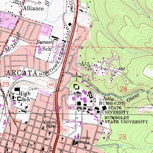 Topographic Map of Alder Hall, CA