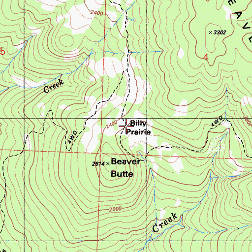 Topographic Map of Billy Prairie, CA