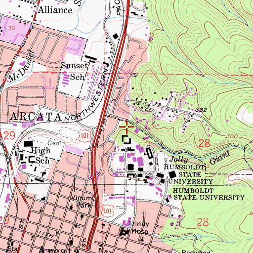 Topographic Map of Cedar Hall, CA