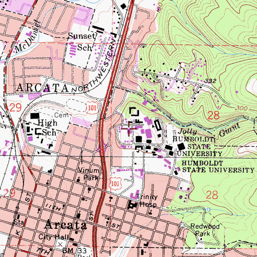 Topographic Map of Cornelius H Siemens Hall, CA