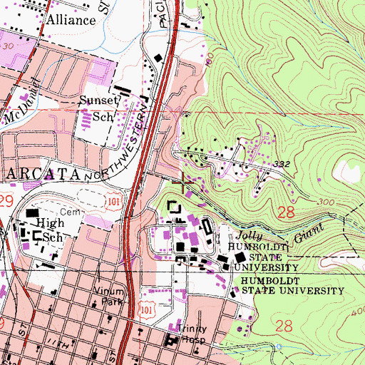 Topographic Map of Hemlock Hall, CA