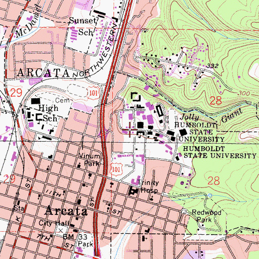 Topographic Map of John Van Duzer Theatre, CA