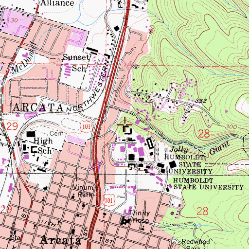 Topographic Map of Jolly Giant Commons, CA