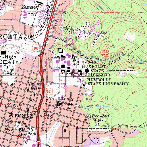 Topographic Map of Joseph M Forbes Physical Education Complex, CA