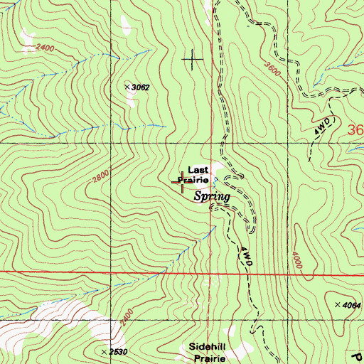 Topographic Map of Last Prairie, CA