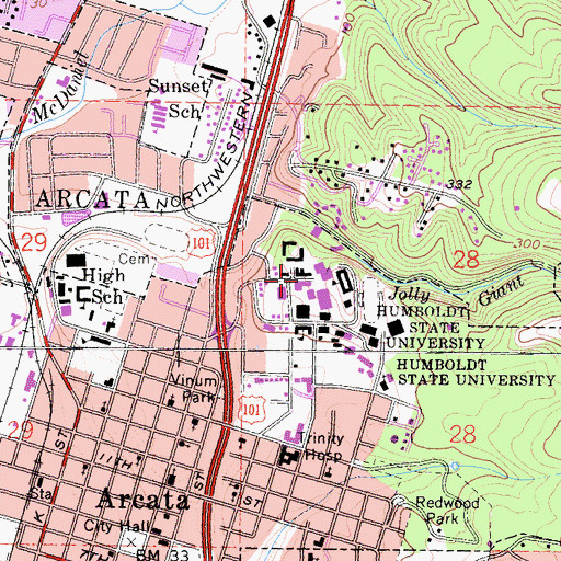 Topographic Map of Nelson Hall, CA