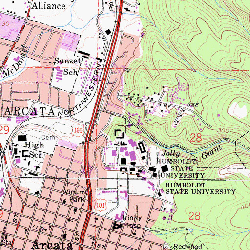Topographic Map of Pepperwood Hall, CA